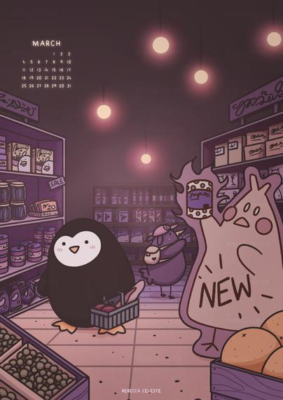 A penguin in a grocery store.