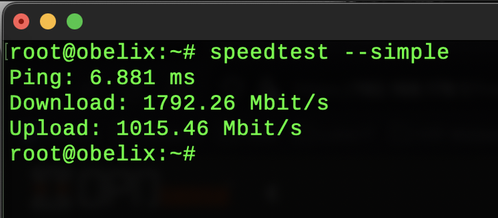 screenshot of speedtest result on 2Gbps connected machine