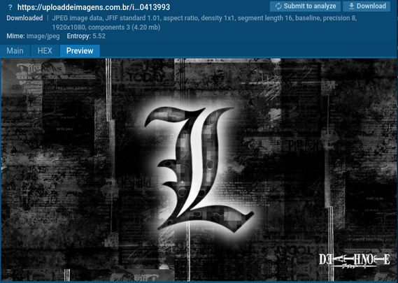 Downloaded steganography image with embedded portable executable