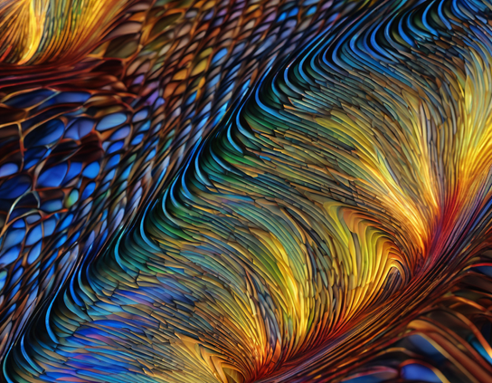 Flowing lines and meshed textures in vibrant colors representing energy in a fabric like style.