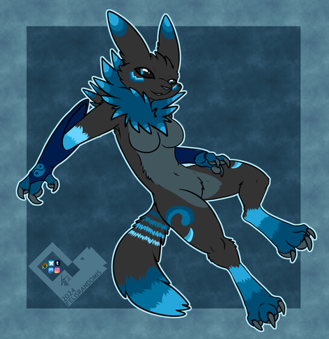 digital art of a renamon digimon character. They are dark grey with various blue hues.
