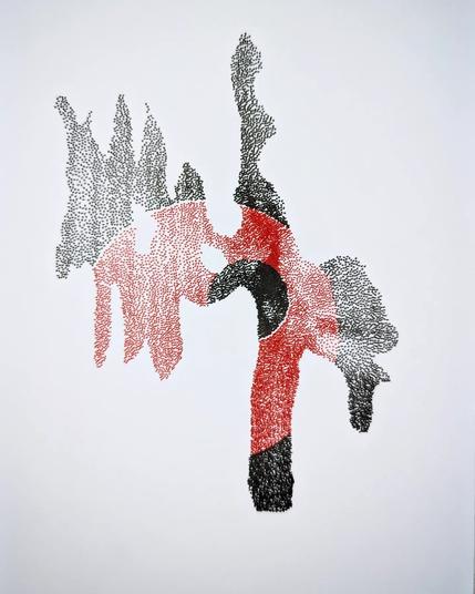 Black and red ink abstract organic shapes