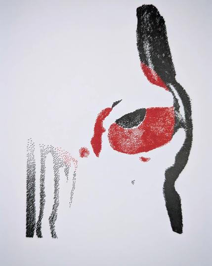 Black and red ink abstract organic shapes
