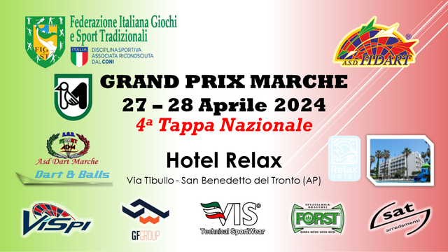 4° Tappa Nazionale -  Grand Prix Marche 2024
27 - 28 Aprile 2024 presso Hotel Relax - Via Tibullo - San Benedetto del Tronto (AP)