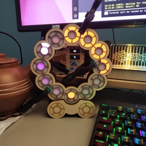 The clock now stands on its own (before some clamps where used to keep it stable).
There are still some clamps to hold pieces together.


The clock displays 6:18:55