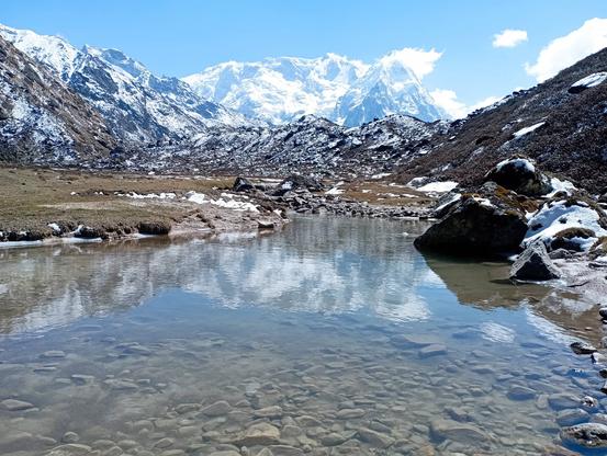 photo - glacial high mountain lake, Kanchenjunga Conservation Area, Eastern Nepal