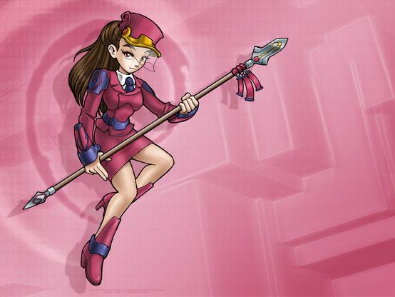 Debian-tan has light skin, but still has a kind and serene quality to her. Her clothing is also a combination of motifs based on the Debian logo. She wears a burgundy trenchcoat and hat with the Debian logo, as well as sporting armor and a spear, following the trend of depicting all Linux-tans as members of a warrior-class.