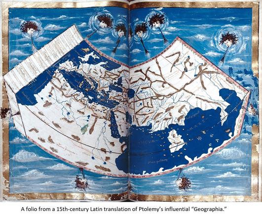 map - A folio from a 15th-century Latin translation of Ptolemy’s influential “Geographia.”