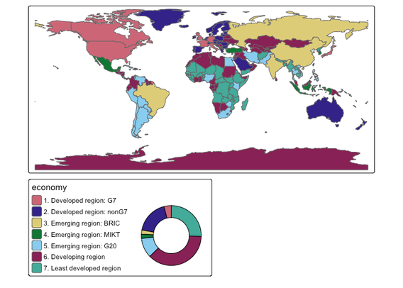 A map with a donut chart