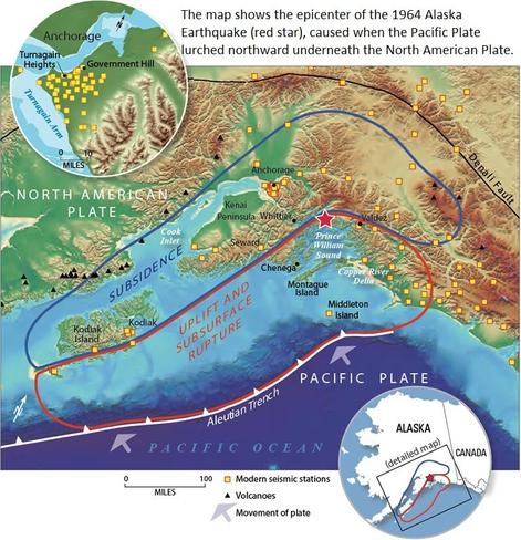 maps - 1964 Great Alaska Earthquake & Tsunami with geology and epicentre