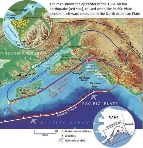 maps - 1964 Great Alaska Earthquake & Tsunami with geology and epicentre