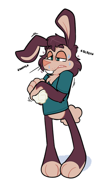 A cartoon bunny is sniffling from a cold.