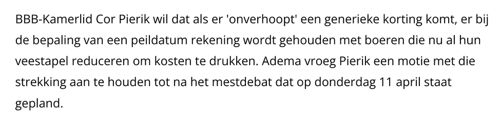Tekst uit Nieuwe Oogst website over derogatie problematiek