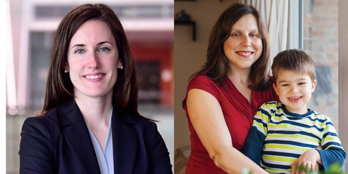 photo of two women - Hilary Brown and Laurie Proulx with her son Charlie
