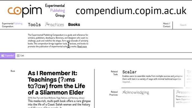 Screenshot of the Experimental Publishing Compendium