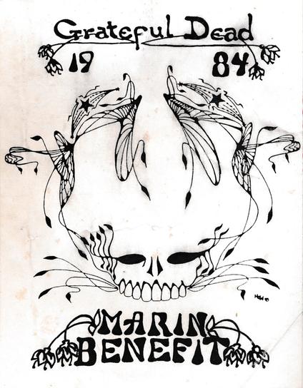 Fan art for the 3-day Grateful Dead benefit run at Marin Veteran’s Memorial Auditorium on March 28, 29 & 30, 1984.