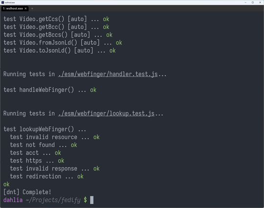 Screenshot: All unit tests passing in Node.js.
