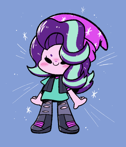 Art of a chibi Starlight Glimmer in her Equestria Girls form. She's standing proud with sparkles and action lines all around her.