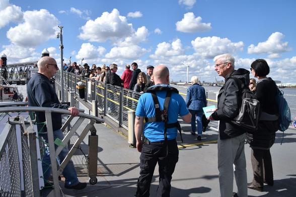 People leaving the last crossing of the Tilbury Ferry
