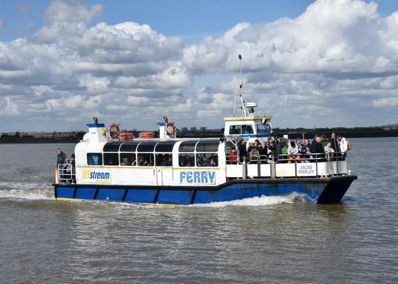 view of the Tilbury ferry making its last crossing