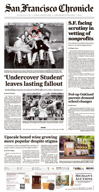 Home page of the March 31st, 2024 Sunday San Francisco Chronicle