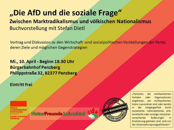 Einladungsflyer zur Buchvorstellung „Die AfD und die soziale Frage – Zwischen Marktradikalismus und völkischen Nationalismus“