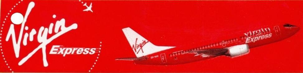 Bag tag with a 737  and logo.