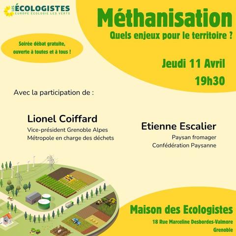 Affiche annonçant la réunion publique sur la méthanisation et ses enjeux pour les territoires