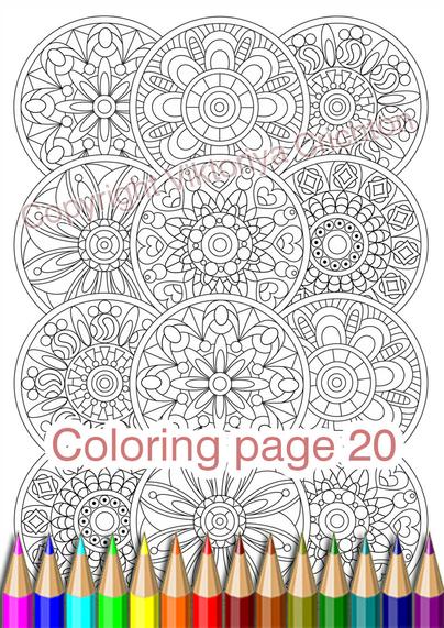 Mandalas Coloring page 20 for adults, zentangleart pattern, printable.
