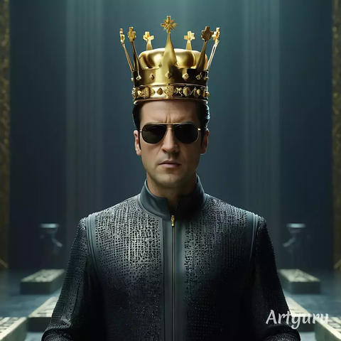 A King with a golden crown in "The Matrix", thanks to the #ArtGuru site.