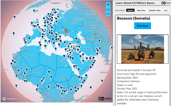 A screenshot of the map application from the page linked in the post. It's the first global view that appeared when I opened the link. I hovered the mouse over one of the pins and in the info box next to the globe map showed data for Bosasso (Somalia).