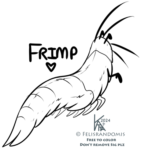 digital lineart of a fuzzy shrimp, called a Frimp.