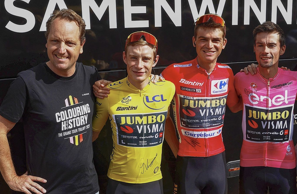 Zeeman with last years Grand Tour winners, Vingegaard, Kuss and Roglic