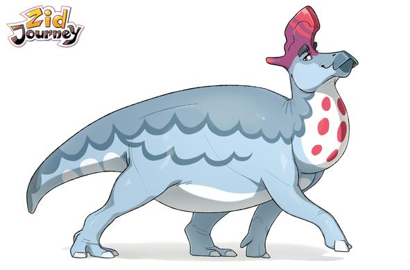 Stylised drawing of a cartoony Lambeosaurus with Zid Journej logo in the corner.
