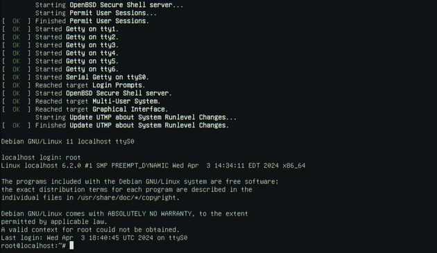 screenshot showing user connecting to a linux image running in qemu after building with easylkb