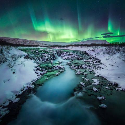 Perfect winter conditions with an aurora at the Bruarfoss in Iceland: A shot I wanted for some years and I finally took it a week ago.