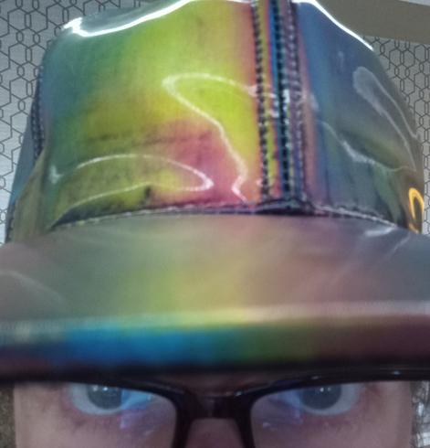 Eyes up selfie of me in my holographic hat. (Marty McFly style(