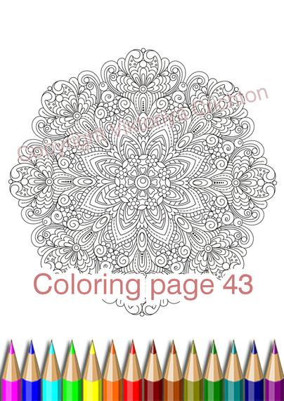 Mandala Coloring page 43 for adults, printable Zendala, zentangleart pattern.