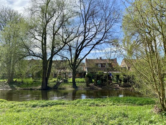 Walking along the river Fuhse, seeing houses with gardens on the other side.