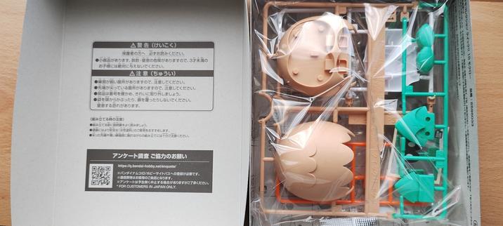 The inside of the Rowlet model kit by Bandai Namco, showing all the pieces currently untouched!