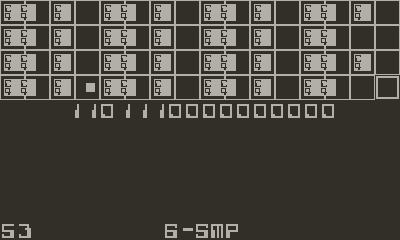 Playdate systhesizer application, shown is a hi hat track with notes with swing applied!