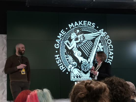 A picture of Carlo Azzari and Dr. Maria O'Brien during their speech.