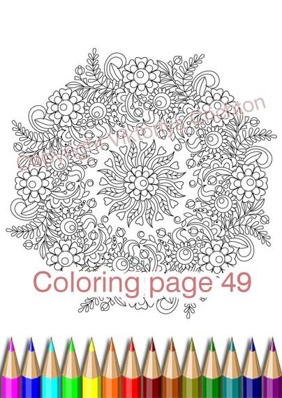 Mandala Coloring page 49 for adults, printable Zendala, zentangleart pattern.