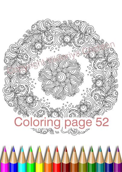 Mandala Coloring page 52 for adults, zendoodleart flowers and leaves, coloring antistress, zendala.