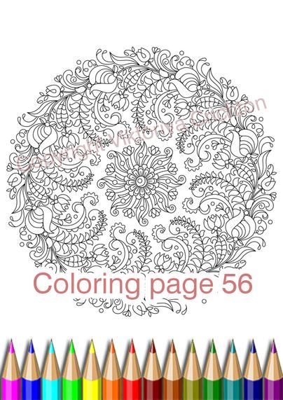 Mandala Coloring page 56 for adults, zendoodleart flowers and leaves, coloring antistress, zendala.
