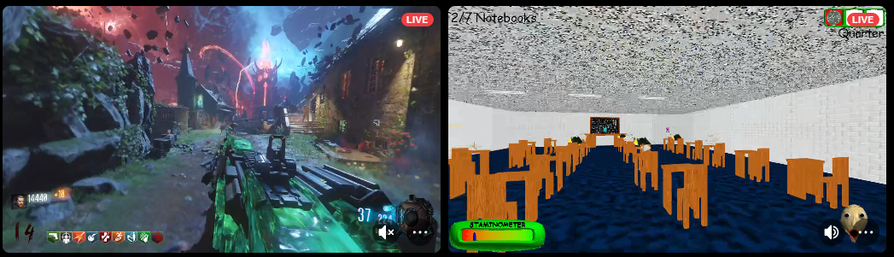 two discord screenshares- black ops 3 and baldi's basics
