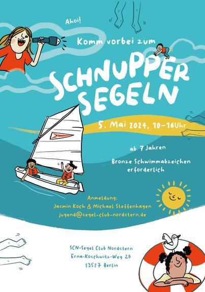 Werbegrafik für ein Probe Segeln im Mai 2024 im SC Nordstern in Berlin Spandau.