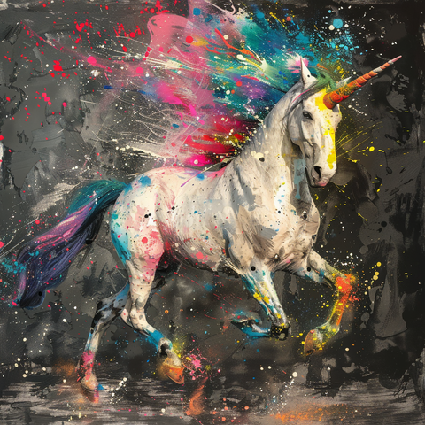 AI generated expressionist "painting" of a unicorn with lots of colors