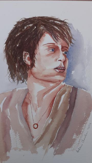 Portrait à l'aquarelle de Frodon, personnage du Seigneur des Anneaux.