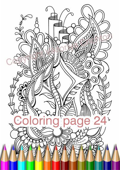Zendoodle flowers, coloring page 24 for adults, graphic handmade, zentangle art, abstract patterns.